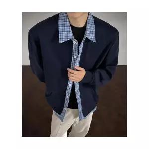 남성 댄디한멋짐 하프 코트 페이크 투피스 체크 맨투맨 가을 재킷 카디건 OOTD3