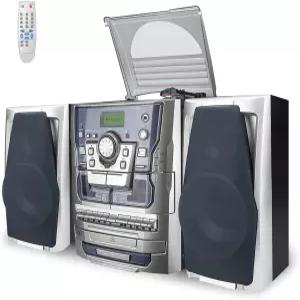 HONGUT 블루투스 바이닐 스테레오 레코드 플레이어 듀얼 카세트 덱이 장착된 3단 턴테이블 CD 음악 시스템