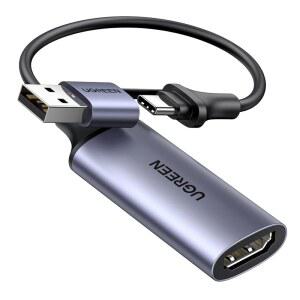 UGREEN 풀 HD 1080P 캡처 카드 4K HDMI에서 USB 2.0 HDMI 비디오 USB-A / USB-C 오디오 녹음, 게임, 스트리밍, 교육용 스위치 2 /Xbox /PS4 /PS5 /카메라와 호환 가능