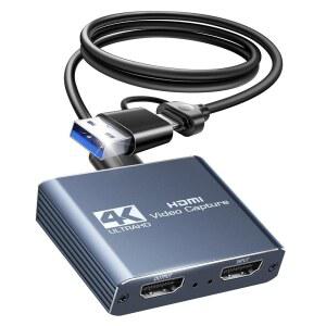 스트리밍용 4K 캡처 카드, HDMI에서 USB 3.0 /Type-C 오디오 비디오 카드 장치 1080P 60FPS 저지연 녹음, 닌텐도 스위치 /PS5 /PS4 /Xbox /카메라 /PC, 외장 TV 튜너에서 작동합니다