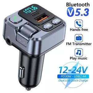 USB C 차량용 블루투스 리시버 휴대폰 충전기 PD 20W 고속 충전 디지털 디스플레이 모바일 폰 어댑터 FM