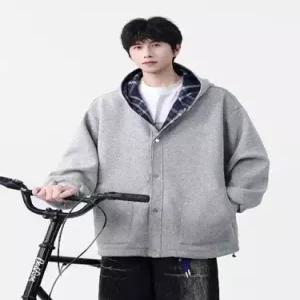EAMT 남사친 가을 빈티지 캐주얼 카디건 배색 스냅백 후드 YJ3