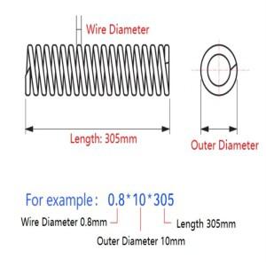 와이어 직경 1 1.2 1.4 1.5 1.6 1.8 2mm 외경 6-28mm 길이 305mm 스프링 강철 압축