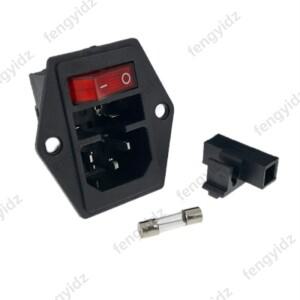 IEC320 C14 전기 AC 소켓 3핀 빨간색 LED 250V 로커 스위치 10A 퓨즈 암수 입력 플러그 커넥터 내장형 마