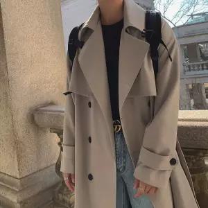 EAMT 남성용 가을 캐주얼 하프 트렌치 무릎 넘어가는 코트 더블 박시 YJ3