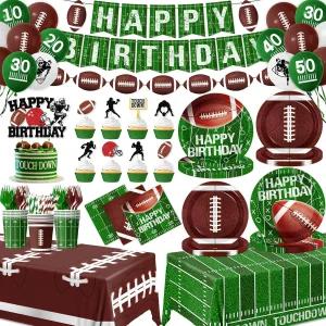 축구 생일 파티 장식에는 종이 접시 냅킨 컵 케이크 토퍼 배너 풍선 터치다운 테이블보 서브 24가