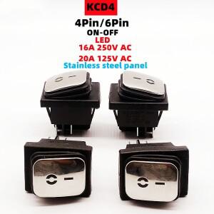KCD4 스테인레스 스틸 방수 로커 스위치 ON-OFF4/6Pin 전기 장비 LED 전원 공급 장치 16A 250V/20A 125VAC