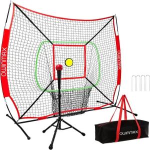 OwinMax 6x6FT 야구 네트 배팅 티 스트라이크 존 및 원형 타겟과 웨이트 볼이 있는 소프트볼 트레이닝