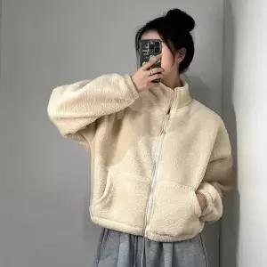 여성 양털 후리스 플리스 뽀글이 집업 점퍼 자켓 2color 크롭 하이넥 아우터