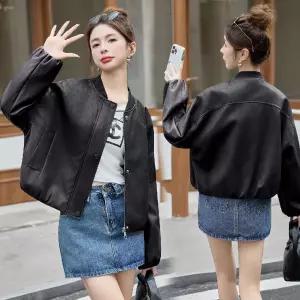 루타꽁몰 여성 빈티지 캐주얼 잠바 가죽 상의 점퍼 봄가을 숏 야구 코트 자켓 HO3