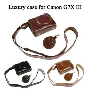 Canon Powershot G7X II G7XIII Mark 3 스트랩이있는 고급 카메라 커버 용 Pu 가죽 케이스 가방