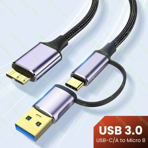 2in1 USB-A/C-마이크로-B 3.0 케이블 macbook 호환 하드 드라이브 디스크 HDD SSD 케이스용 5Gbps 2A 고속