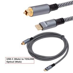 USB C-광 오디오 케이블 3피트  TV/사운드바  소니호환 플스호환용 금도금 커넥터 포함 C-Toslink 광