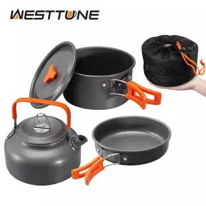 WESTTUNE 캠핑 조리기구 키트 알루미늄 야외 휴대용 요리 세트 식기 하이킹 피크닉을위한 냄비 팬 주전자