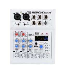 Freeboss 믹싱 콘솔 모바일 방송 4 채널 블루투스 PC USB 88 DSP 디지털 효과 화이트 사운드 오디오 믹서 A