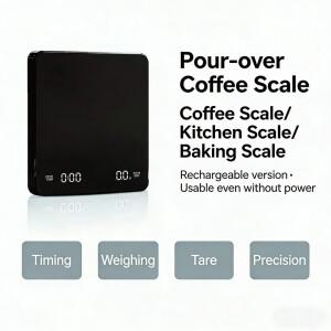 디지털 커피 저울 타이머 LED 화면 에스프레소 USB 3kg MAX 무게 0.1g 고정밀 측정(온스/밀리리터/그램) 주