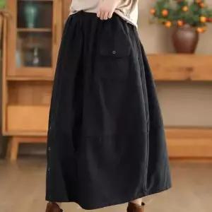 EAMT 치마 롱 모직 봄 빈티지 여자 순정 입체 밴딩 A라인 EUNG1