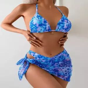 수피 여사친 프린트 홀터넥 슬리브리스 디지털 스리피스 수영복 바캉스룩 비치웨어 JEN1
