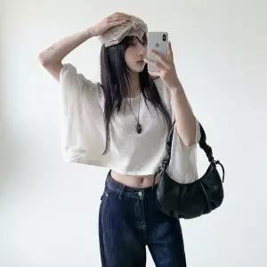 [하프클럽/]여성용 데일리 여리핏 시스루 케이프 니트 티셔츠