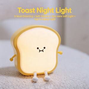 토스트 빵 모양 LED 수면등  실리콘 데스크 램프  밝기 조절 가능 충전식 휴대용 침실등