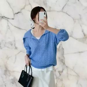 [하프클럽/]여성 루즈핏 오픈 대카라 꽈배기 알파카 여리 여리 니트