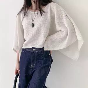 [하프클럽/]여성용 데일리 시스루 케이프 니트 티셔츠 여리핏