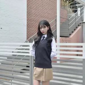 교복몰 보풀방지 그레이화이트라인 롱조끼(여자) 교복