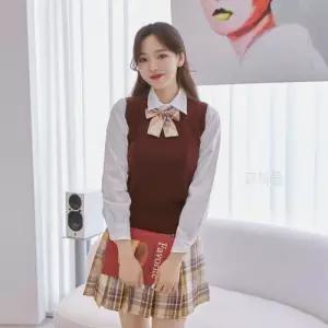 교복몰 옐로우 와인체크 스커트 리본타이 SET 교복