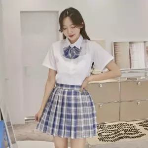 교복몰 블루화이트체크 스커트 리본타이 SET 교복
