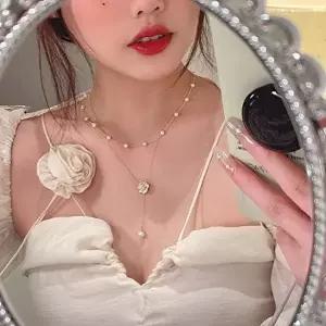 진주 플라워 목걸이 여자친구 주얼리 악세사리 두줄 세트 여성 진주목걸이-WFO4WJZ