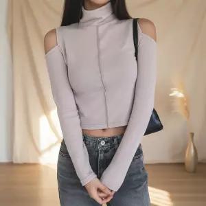 여성 어깨 트임 절개 폴라 티셔츠 남방 터틀넥 목폴라