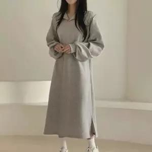 여성 오픈 카라 기모 롱원피스 1P 옆트임 루즈핏 일자핏 스커트 데일리