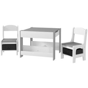 LUOBDSE 3PC 내구성이 뛰어난 친화적 접이식 놀이 테이블 세트 리버서블 탑 칠판 표면 수납 공간 회색 교육용