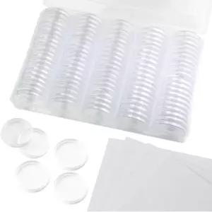 WMYCONG 100pcs 17/20/25/27/30mm 동전 캡슐 홀더 케이스 폼 개스킷 및 보관용 플라스틱 보호 상자 포함