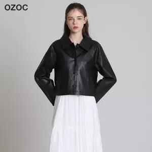 [오조크(OZOC)] 카라넥 숏 페이크레더 자켓 (택가격: 198000원)