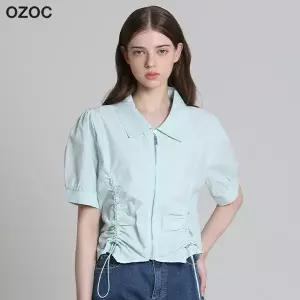 [오조크(OZOC)] 사이드 셔링 스트링 크롭 반팔 지퍼 자켓 (택가격: 108000원)