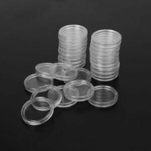 100 개/몫 25mm 투명 동전 홀더 캡슐 상자 스토리지 라운드 디스플레이 케이스 액세서리