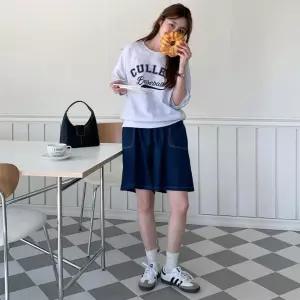 여성용 심플 스티치 5부 데님 바지 팬츠 무지 미니멀