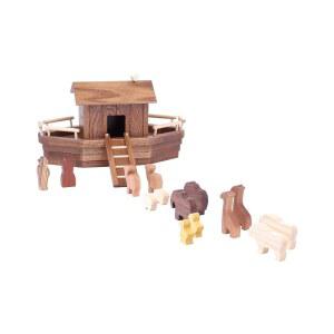 13마리의 동물과 노아 부부가 함께한 AmishToyBox.com 노아의 방주 나무 놀이 세트 탈착식 지붕 경사로 아미쉬 제작