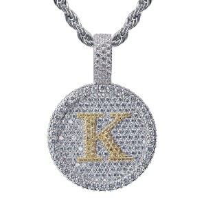 아이스 아웃 여성용 이니셜 펜던트 목걸이 14K 화이트 골드 도금 CZ 다이아몬드 레터 참 4mm 로프 체인 힙합 블링블링 주얼리 선물