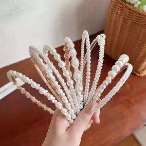 신상 진주 머리띠 달콤한 티아라 헤어밴드 심플하고 꽃 수제 땋은 패션 여성 헤어 액세서리