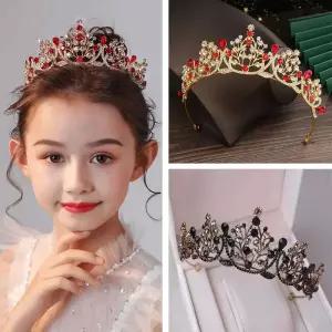 공주 크리스탈 티아라 및 왕관 머리띠 아이 소녀 신부 무도회 웨딩 파티 액세서리 헤어 쥬얼리