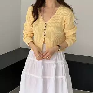 [신상오픈런]|KSJ7000|여성 여름 브이넥 버튼 린넨 골지 볼레로 가디건