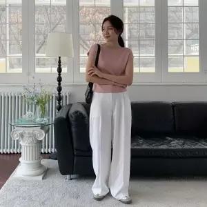 KHTA61E여성 보트넥 슬리브리스 기본 티셔츠