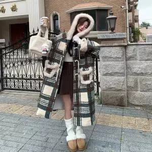 블랙팬서 여성용 후드 부클 무스탕 코트 OPH1