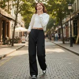 [라일리여성의류] Rly 스트링 카고 와이드 팬츠 스트릿 데일리 조거팬츠
