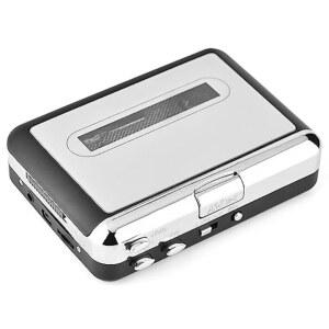 USB 카세트 테이프에서 MP3 변환기 헤드폰이 있는 오디오 플레이어 음악