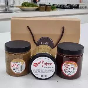 [한칼식품]실속 3종 선물세트_땡초비빔된장(400g) 만능볶음장(400g) 밥깡패(350g)+선물상자