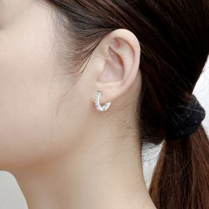 CROWN 써지컬스틸 AAA큐빅 심플 패션 원터치 링 귀걸이 C875