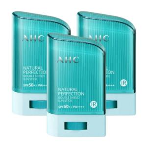AHC 내추럴 퍼펙션 더블 쉴드 선스틱 (초록색) SPF50+ 22g x 3개 워터프루프 스틱썬크림